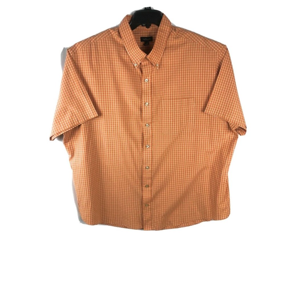 Van Heusen Men's 3XL Short Sleeve Button Up Brown Check Cotton Blend Shirt A23